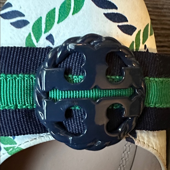 Tory Burch Blue and Green Flats with Nautical Bow, size 8 - Picture 9 of 10